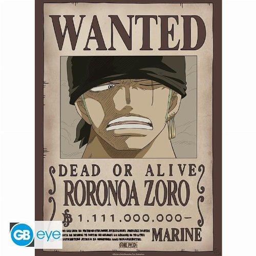 Abysse One Piece - Roronoa Zoro Wanted Poster Αυθεντική Αφίσα (52x38cm)