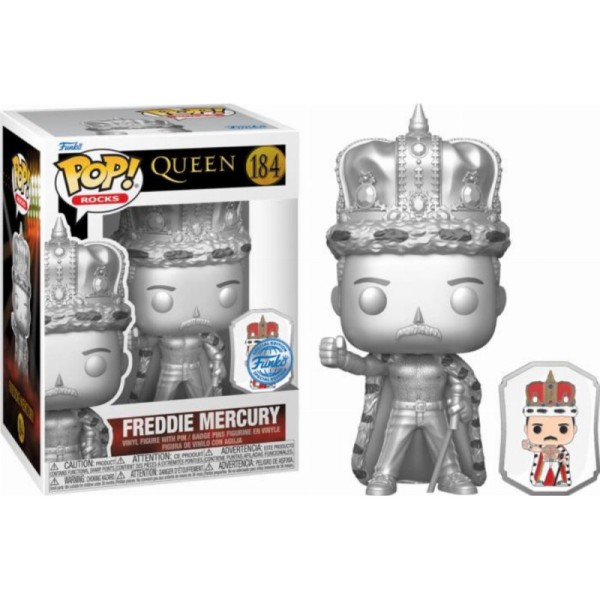 Funko Pop! Rocks: Queen - Freddie Mercury King (Platinum) with Pin (Special Edition) #184 Vinyl Figure