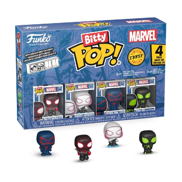 Funko Bitty Pop! 4-Pack: Spider-Man - Miles Morales, Ghost-Spider, Spider-Man 2099, Spider-Man Stealth Suit Vinyl Figures Funko Bitty Pop! 4-Pack: Spider-Man - Miles Morales, Ghost-Spider, Spider-Man 2099, Spider-Man Stealth Suit Vinyl Figures